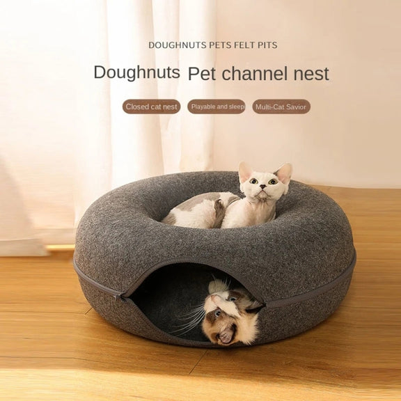 Round Wool Felt Cat Litter Tunnel Cat Litter, Size:60x60x27cm(Light Grey)