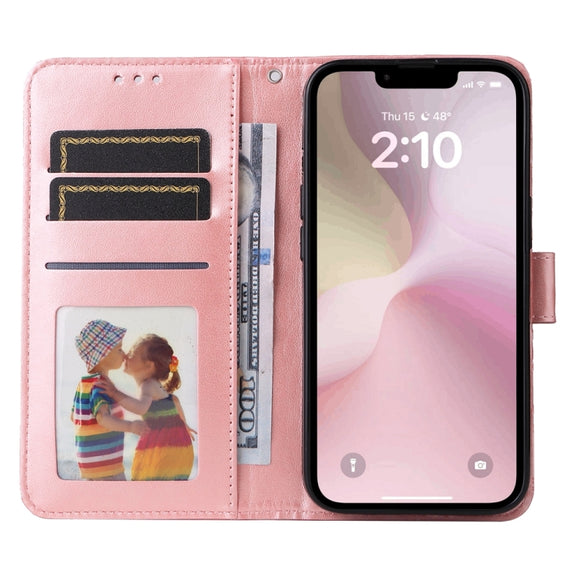 For iPhone 16e Embossed Sunflower Leather Phone Case(Pink)