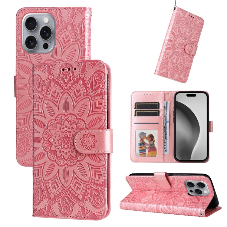 For iPhone 16 Pro Max Embossed Sunflower Leather Phone Case(Pink) - iPhone 16 Pro Max Cases by PMC TechLife | Online Shopping South Africa | PMC TechLife | Buy Now Pay Later Mobicred