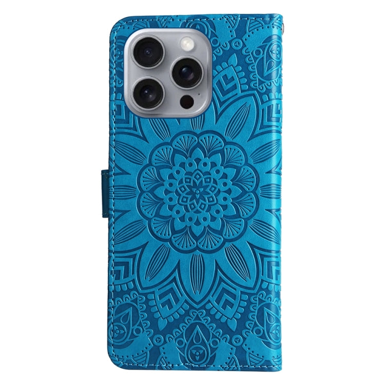 For iPhone 16 Pro Max Embossed Sunflower Leather Phone Case(Blue) - iPhone 16 Pro Max Cases by PMC TechLife | Online Shopping South Africa | PMC TechLife | Buy Now Pay Later Mobicred