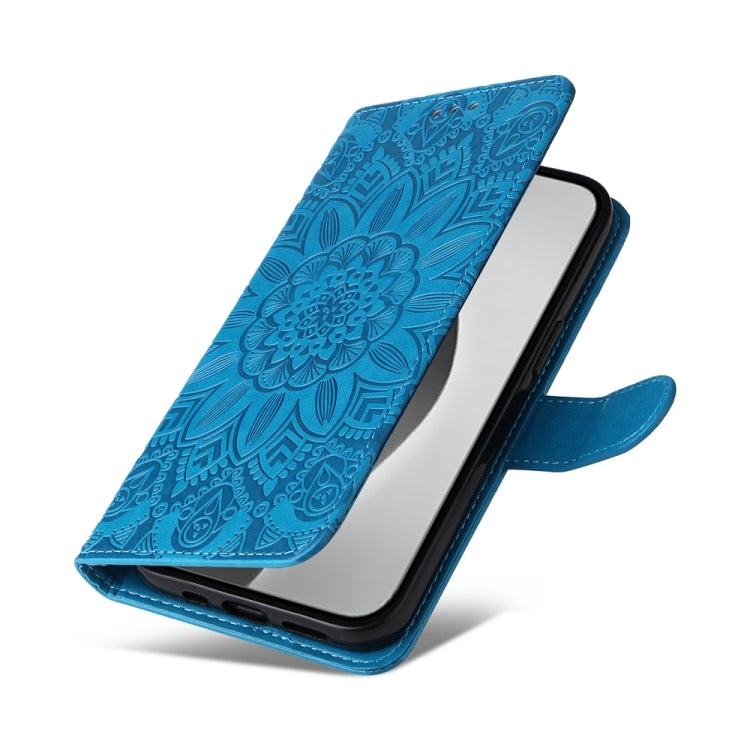 For iPhone 16 Pro Max Embossed Sunflower Leather Phone Case(Blue) - iPhone 16 Pro Max Cases by PMC TechLife | Online Shopping South Africa | PMC TechLife | Buy Now Pay Later Mobicred