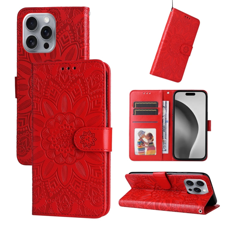 For iPhone 16 Pro Max Embossed Sunflower Leather Phone Case(Red) - iPhone 16 Pro Max Cases by PMC TechLife | Online Shopping South Africa | PMC TechLife | Buy Now Pay Later Mobicred