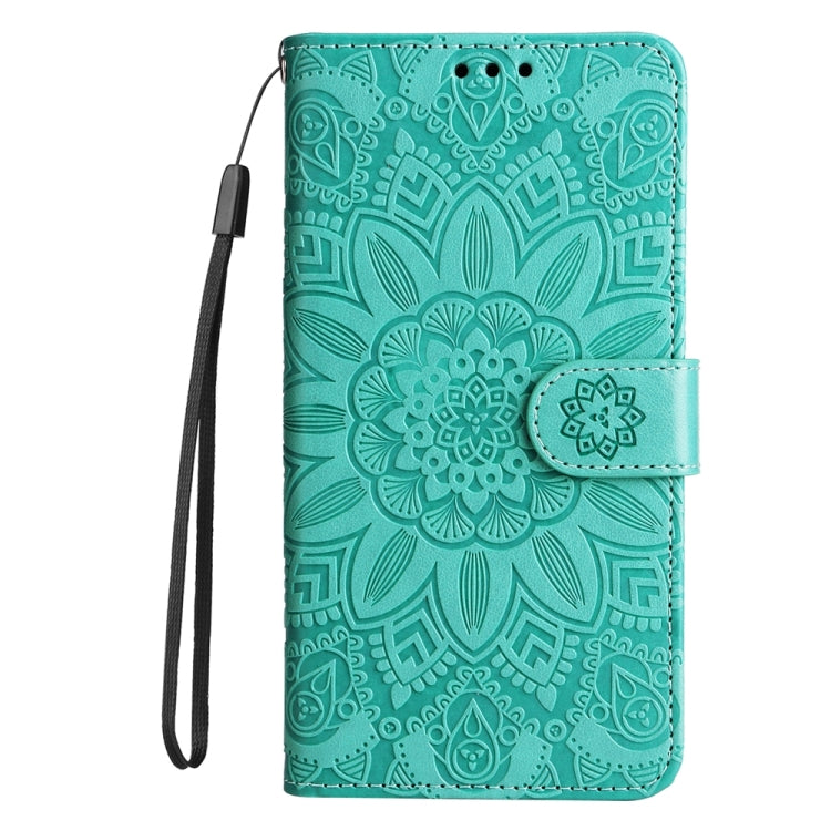 For iPhone 16 Plus Embossed Sunflower Leather Phone Case(Green) - iPhone 16 Plus Cases by PMC TechLife | Online Shopping South Africa | PMC TechLife | Buy Now Pay Later Mobicred