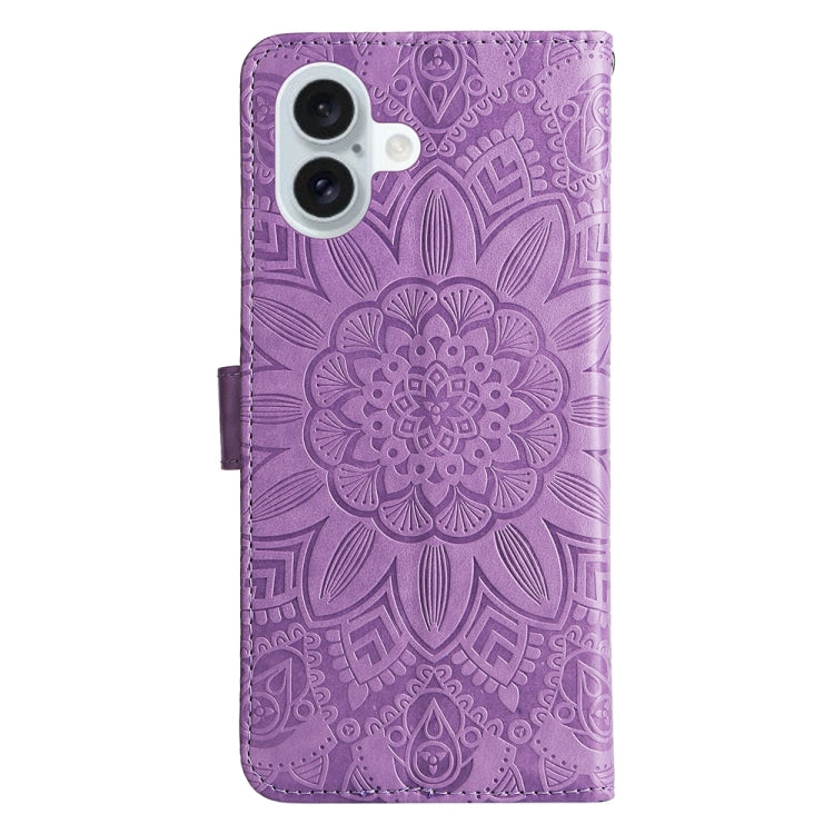 For iPhone 16 Plus Embossed Sunflower Leather Phone Case(Purple) - iPhone 16 Plus Cases by PMC TechLife | Online Shopping South Africa | PMC TechLife | Buy Now Pay Later Mobicred