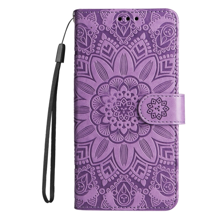 For iPhone 16 Embossed Sunflower Leather Phone Case(Purple) - iPhone 16 Cases by PMC TechLife | Online Shopping South Africa | PMC TechLife | Buy Now Pay Later Mobicred