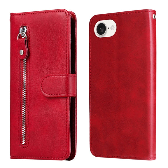 For iPhone 16e Fashion Calf Texture Zipper Leather Phone Case(Red)