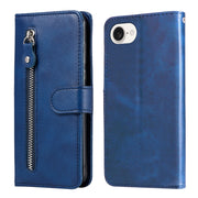 For iPhone 16e Fashion Calf Texture Zipper Leather Phone Case(Blue)