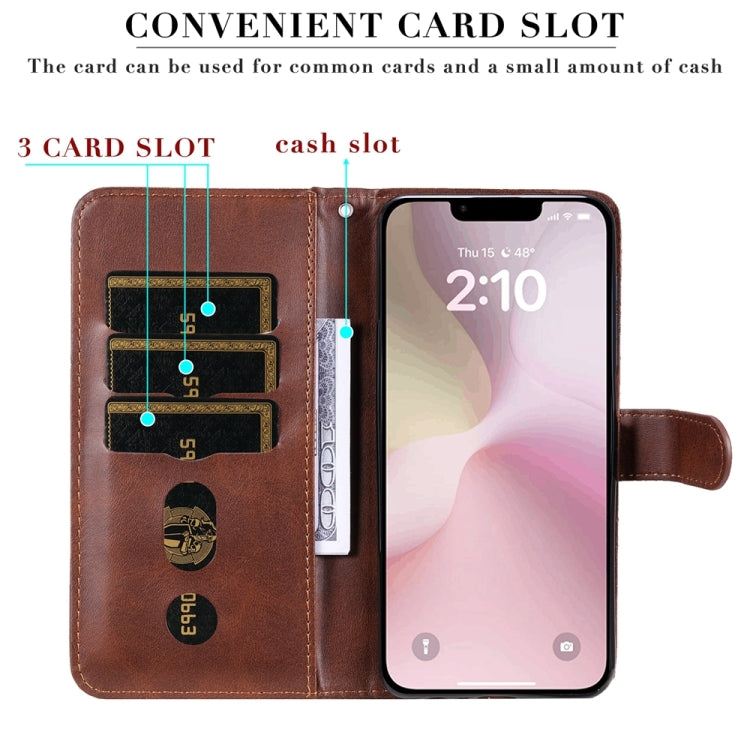 For iPhone 16e Fashion Calf Texture Zipper Leather Phone Case(Brown)