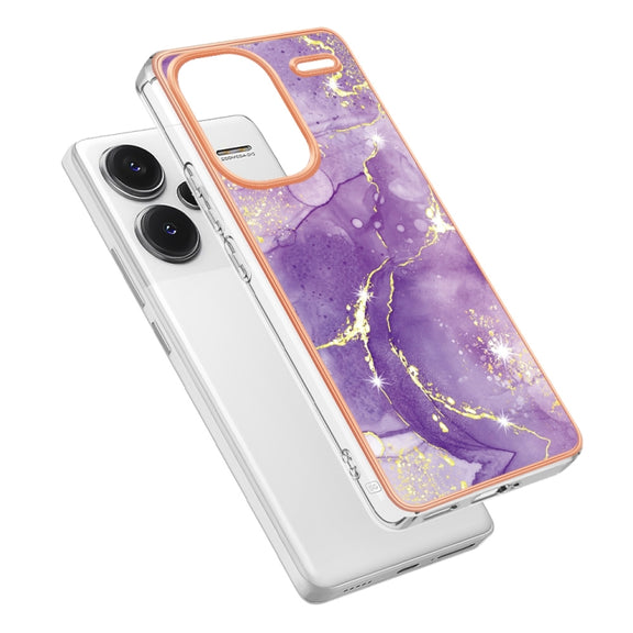 For Xiaomi Redmi Note 13 Pro+ 5G Electroplating Marble Dual-side IMD Phone Case(Purple 002)