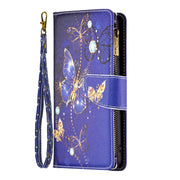 For iPhone 16 Colored Drawing Pattern Zipper Phone Leather Case(Purple Butterfly)