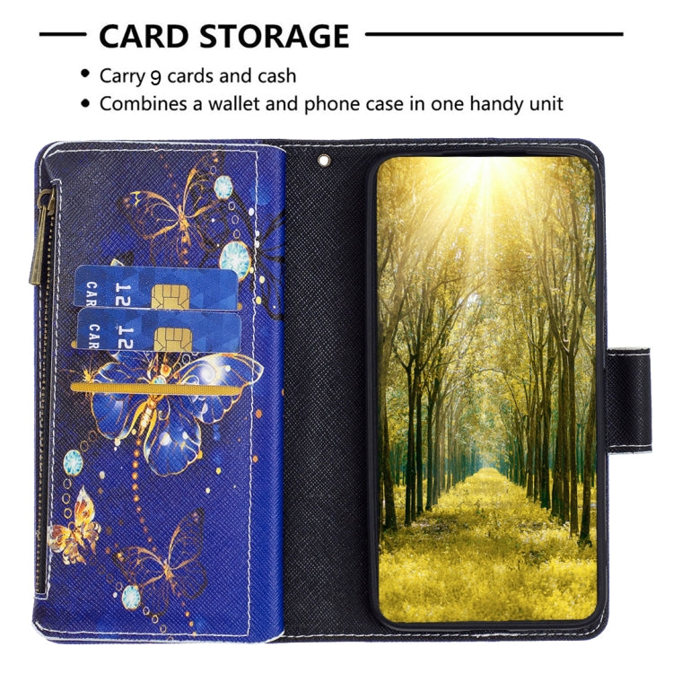 For iPhone 16 Colored Drawing Pattern Zipper Phone Leather Case(Purple Butterfly)