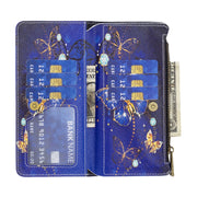 For iPhone 16 Colored Drawing Pattern Zipper Phone Leather Case(Purple Butterfly)