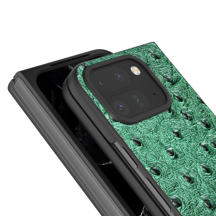 For Google Pixel 9 Pro Fold ABEEL Genuine Leather Ostrich Texture Phone Case(Green) - Google Cases by PMC TechLife | Online Shopping South Africa | PMC TechLife | Buy Now Pay Later Mobicred