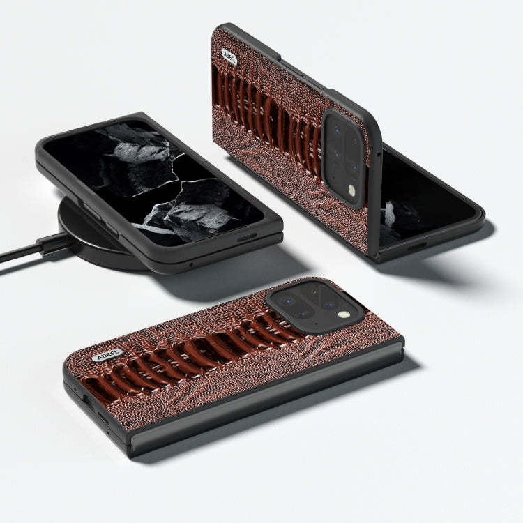 For Google Pixel 9 Pro Fold ABEEL Genuine Leather Weilai Series Phone Case(Coffee) - Google Cases by PMC TechLife | Online Shopping South Africa | PMC TechLife | Buy Now Pay Later Mobicred