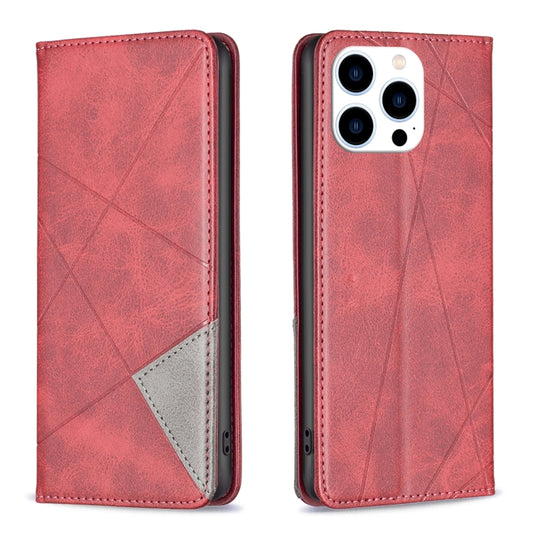 For iPhone 16 Pro Rhombus Texture Magnetic Leather Phone Case(Red) - free shipping - PMC Jewellery - Order now!