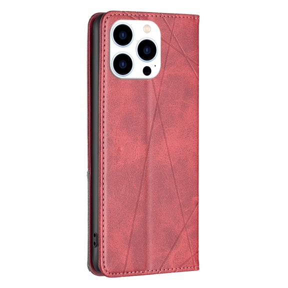 For iPhone 16 Pro Rhombus Texture Magnetic Leather Phone Case(Red)