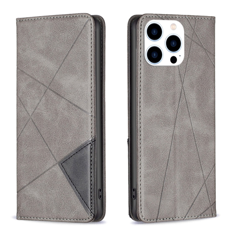 For iPhone 16 Pro Rhombus Texture Magnetic Leather Phone Case(Grey) - iPhone 16 Pro Cases by PMC TechLife | Online Shopping South Africa | PMC TechLife | Buy Now Pay Later Mobicred