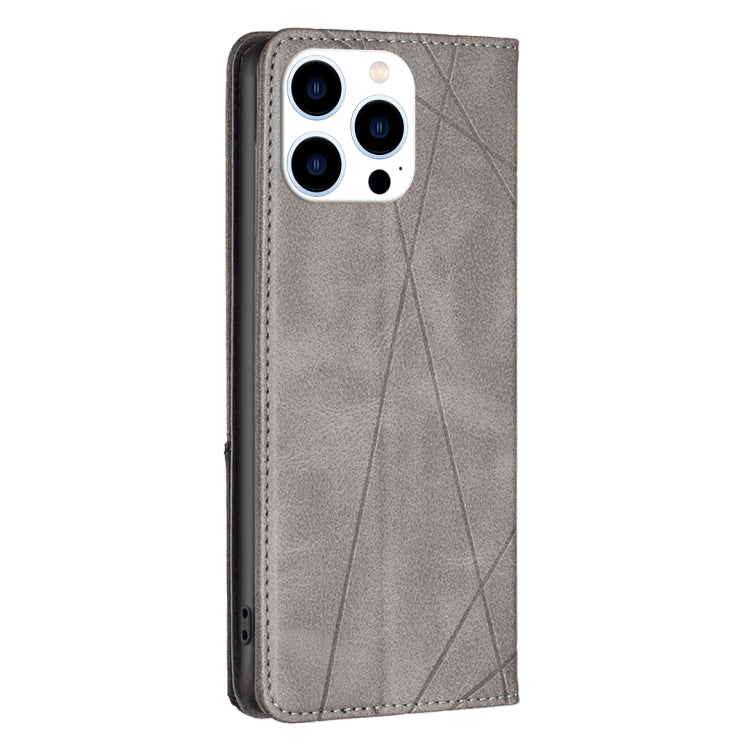 For iPhone 16 Pro Rhombus Texture Magnetic Leather Phone Case(Grey) - iPhone 16 Pro Cases by PMC TechLife | Online Shopping South Africa | PMC TechLife | Buy Now Pay Later Mobicred