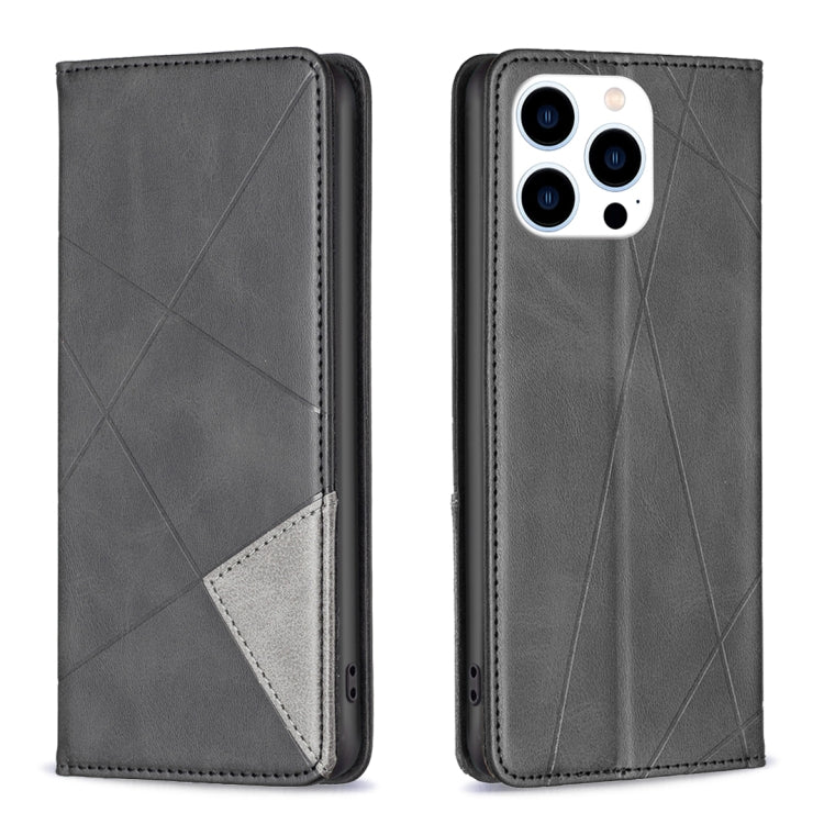 For iPhone 16 Pro Rhombus Texture Magnetic Leather Phone Case(Black) - iPhone 16 Pro Cases by PMC TechLife | Online Shopping South Africa | PMC TechLife | Buy Now Pay Later Mobicred
