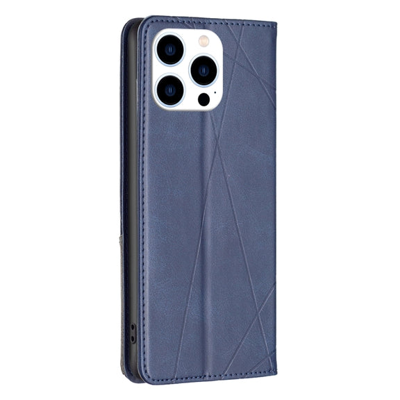 For iPhone 16 Pro Rhombus Texture Magnetic Leather Phone Case(Blue)