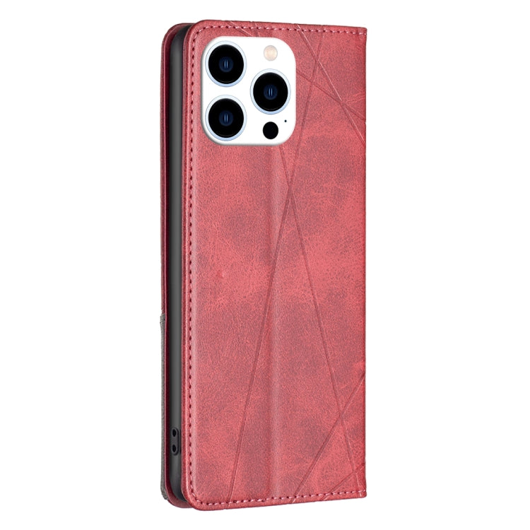 For iPhone 16 Pro Max Rhombus Texture Magnetic Leather Phone Case(Red)