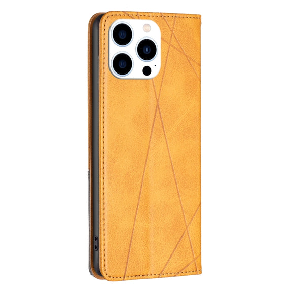 For iPhone 16 Pro Max Rhombus Texture Magnetic Leather Phone Case(Yellow)