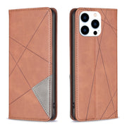 For iPhone 16 Pro Max Rhombus Texture Magnetic Leather Phone Case(Brown)