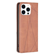 For iPhone 16 Pro Max Rhombus Texture Magnetic Leather Phone Case(Brown)