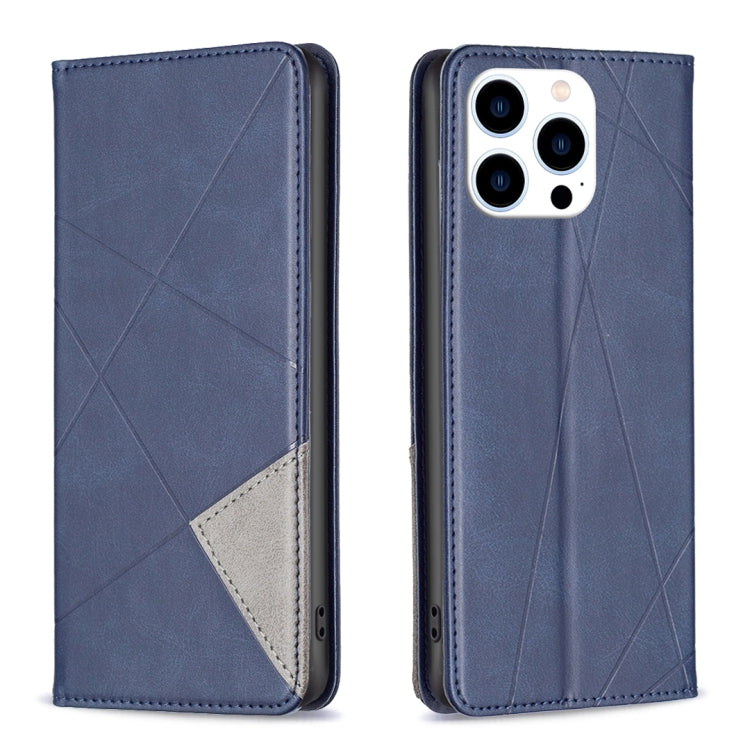 For iPhone 16 Pro Max Rhombus Texture Magnetic Leather Phone Case(Blue) - iPhone 16 Pro Max Cases by PMC TechLife | Online Shopping South Africa | PMC TechLife | Buy Now Pay Later Mobicred