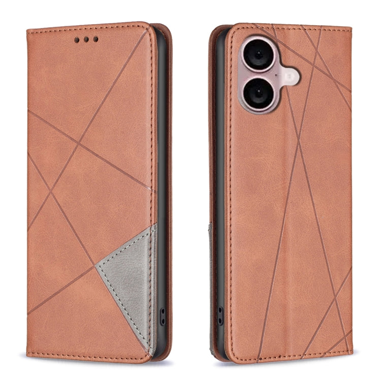 For iPhone 16 Rhombus Texture Magnetic Leather Phone Case(Brown) - iPhone 16 Cases by PMC TechLife | Online Shopping South Africa | PMC TechLife | Buy Now Pay Later Mobicred