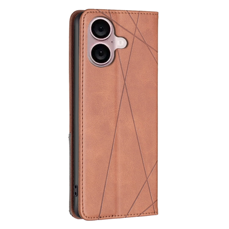 For iPhone 16 Rhombus Texture Magnetic Leather Phone Case(Brown) - iPhone 16 Cases by PMC TechLife | Online Shopping South Africa | PMC TechLife | Buy Now Pay Later Mobicred