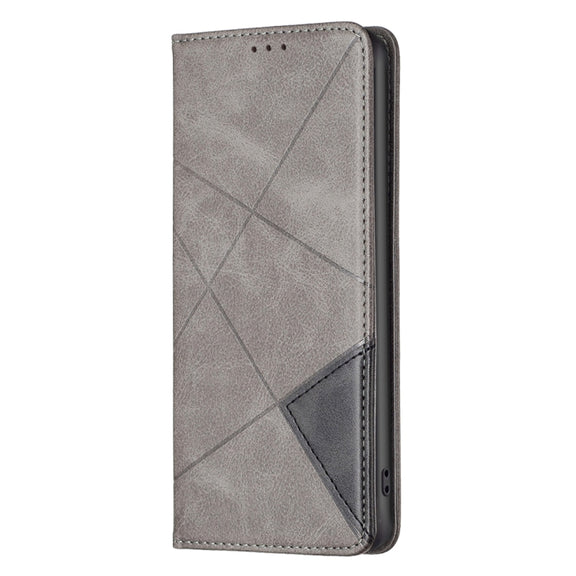 For iPhone 16 Plus Rhombus Texture Magnetic Leather Phone Case(Grey)