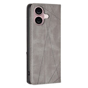 For iPhone 16 Plus Rhombus Texture Magnetic Leather Phone Case(Grey)
