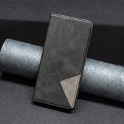 For iPhone 16 Plus Rhombus Texture Magnetic Leather Phone Case(Black)