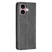 For iPhone 16 Plus Rhombus Texture Magnetic Leather Phone Case(Black)