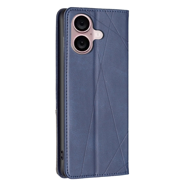 For iPhone 16 Plus Rhombus Texture Magnetic Leather Phone Case(Blue)