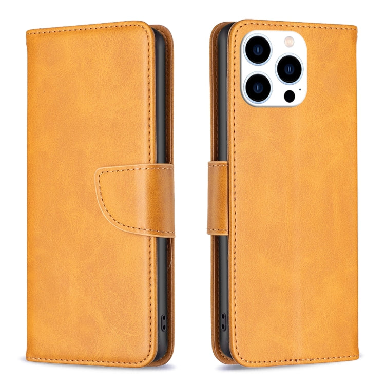 For iPhone 16 Pro Max Lambskin Texture Pure Color Flip Leather Phone Case(Yellow) - iPhone 16 Pro Max Cases by PMC TechLife | Online Shopping South Africa | PMC TechLife | Buy Now Pay Later Mobicred