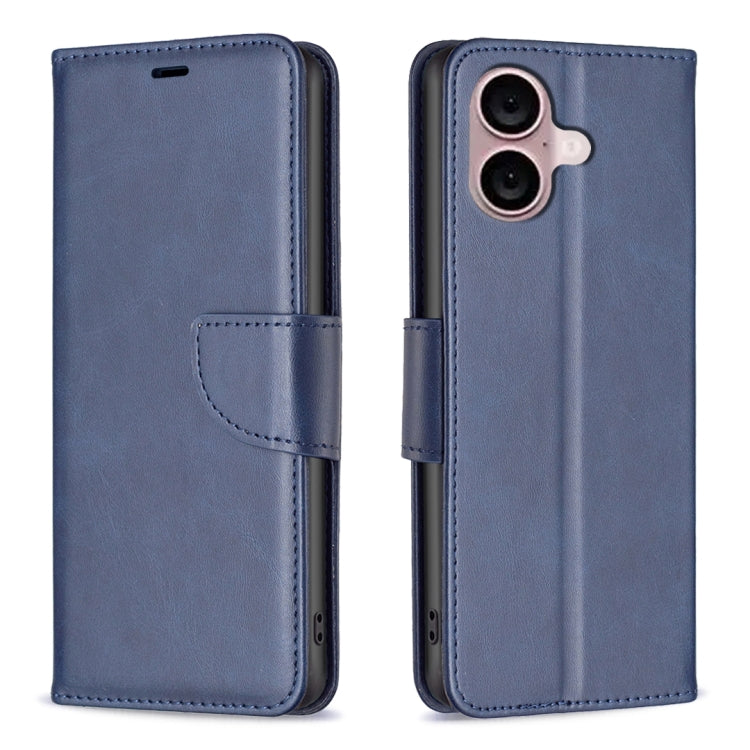 For iPhone 16 Lambskin Texture Pure Color Flip Leather Phone Case(Blue) - iPhone 16 Cases by PMC TechLife | Online Shopping South Africa | PMC TechLife | Buy Now Pay Later Mobicred