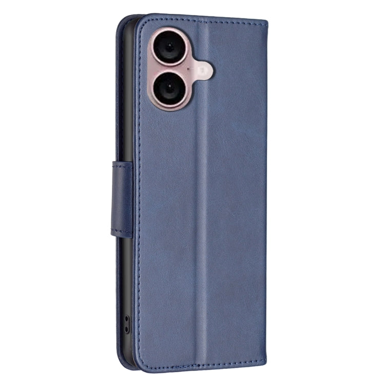 For iPhone 16 Lambskin Texture Pure Color Flip Leather Phone Case(Blue) - iPhone 16 Cases by PMC TechLife | Online Shopping South Africa | PMC TechLife | Buy Now Pay Later Mobicred