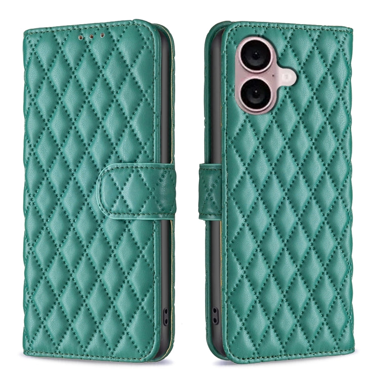 For iPhone 16 Diamond Lattice Wallet Flip Leather Phone Case(Green) - iPhone 16 Cases by PMC TechLife | Online Shopping South Africa | PMC TechLife | Buy Now Pay Later Mobicred