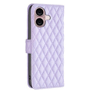 For iPhone 16 Diamond Lattice Wallet Flip Leather Phone Case(Purple)