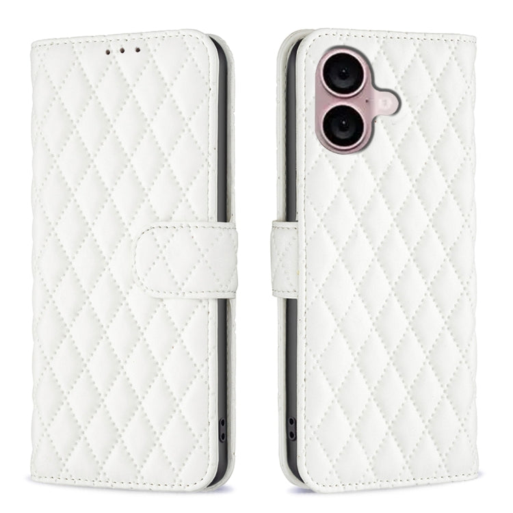 For iPhone 16 Plus Diamond Lattice Wallet Flip Leather Phone Case(White) - iPhone 16 Plus Cases by PMC TechLife | Online Shopping South Africa | PMC TechLife | Buy Now Pay Later Mobicred