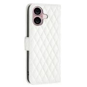 For iPhone 16 Plus Diamond Lattice Wallet Flip Leather Phone Case(White)