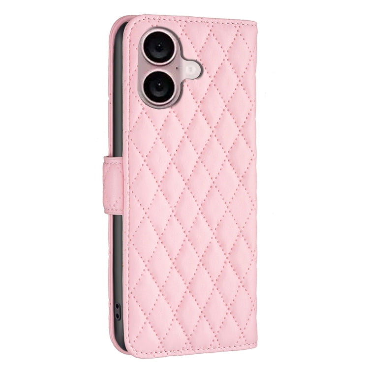 For iPhone 16 Plus Diamond Lattice Wallet Flip Leather Phone Case(Pink)