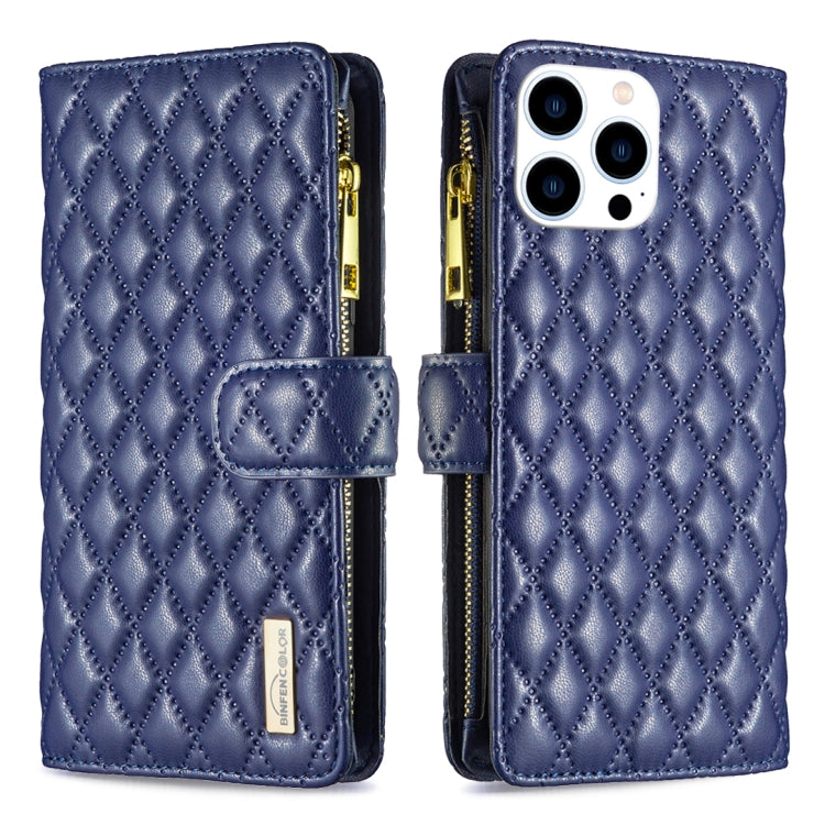 For iPhone 16 Pro Max Diamond Lattice Zipper Wallet Leather Flip Phone Case(Blue) - iPhone 16 Pro Max Cases by PMC TechLife | Online Shopping South Africa | PMC TechLife | Buy Now Pay Later Mobicred