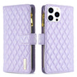 For iPhone 16 Pro Diamond Lattice Zipper Wallet Leather Flip Phone Case(Purple) - iPhone 16 Pro Cases by PMC TechLife | Online Shopping South Africa | PMC TechLife | Buy Now Pay Later Mobicred