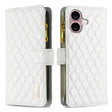 For iPhone 16 Diamond Lattice Zipper Wallet Leather Flip Phone Case(White) - iPhone 16 Cases by PMC TechLife | Online Shopping South Africa | PMC TechLife | Buy Now Pay Later Mobicred