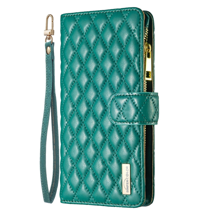For iPhone 16 Diamond Lattice Zipper Wallet Leather Flip Phone Case(Green) - iPhone 16 Cases by PMC TechLife | Online Shopping South Africa | PMC TechLife | Buy Now Pay Later Mobicred