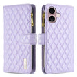 For iPhone 16 Diamond Lattice Zipper Wallet Leather Flip Phone Case(Purple) - iPhone 16 Cases by PMC TechLife | Online Shopping South Africa | PMC TechLife | Buy Now Pay Later Mobicred