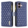 For iPhone 16 Plus Diamond Lattice Zipper Wallet Leather Flip Phone Case(Blue) - iPhone 16 Plus Cases by PMC TechLife | Online Shopping South Africa | PMC TechLife | Buy Now Pay Later Mobicred